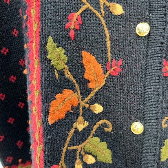 Crystal Kobe vintage button up sweater cardigan fall leaves embroidered M dots - Picture 5 of 9